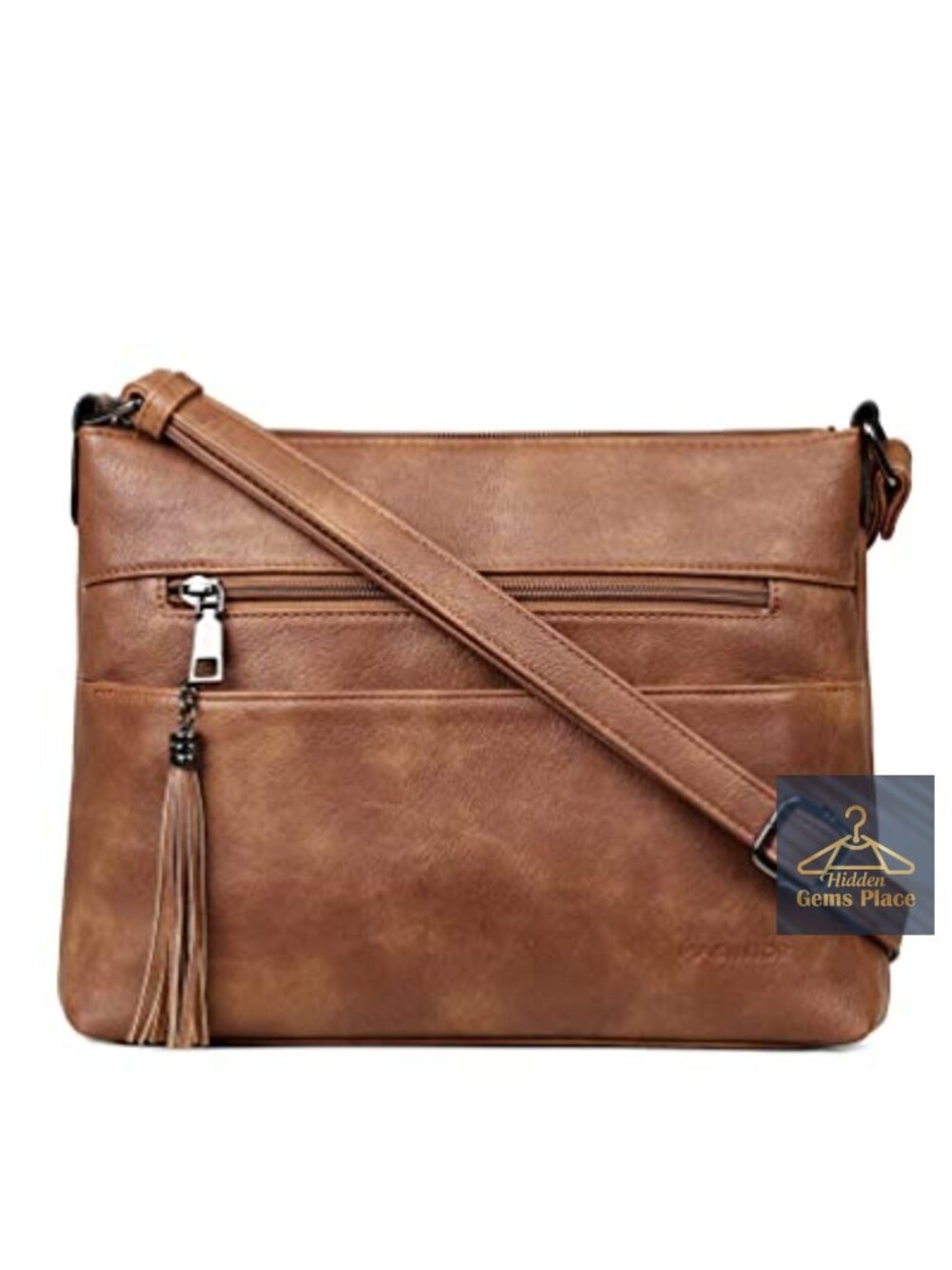 Lightweight Faux Leather Crossbody Bag with Tassel, Adjustable Strap, Zippered